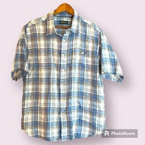 Orvis Blue and White Plaid Casual Button Down Shirt